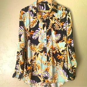 Free People Tropical Print Button Down EUC Size M